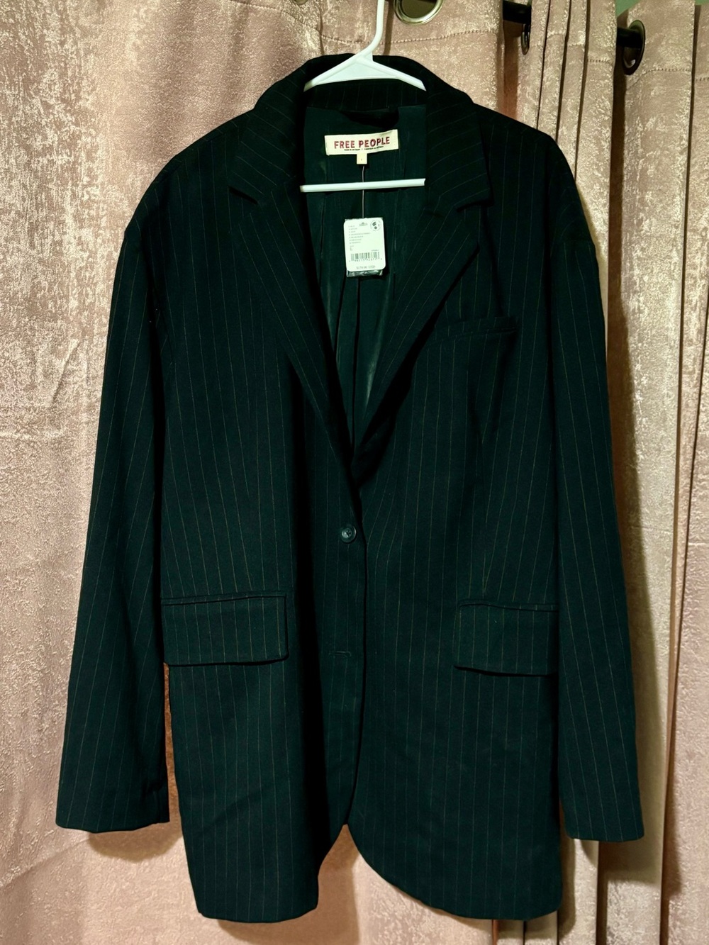 Free People Black Pinstripe Oversized Blazer